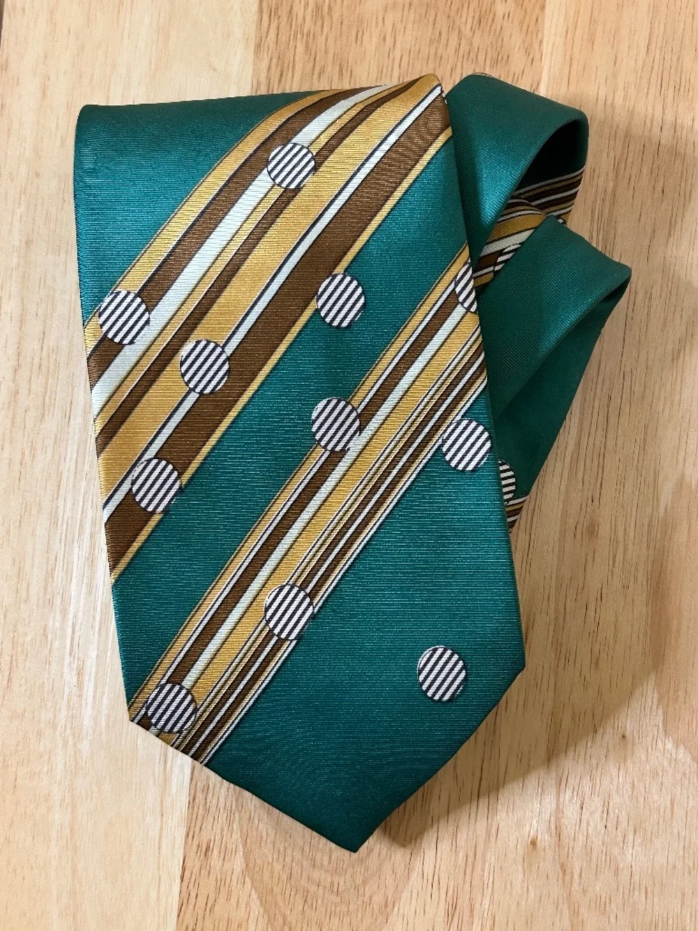 RETRO Strawbridge & Clothier Woven 100% Silk Tie Striped Teal - Mad Men vibes